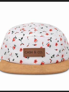 NWT Cash & Co Floral Camper Flat Brim Hat Tan Suede Brim S/M 18 months SnapBack